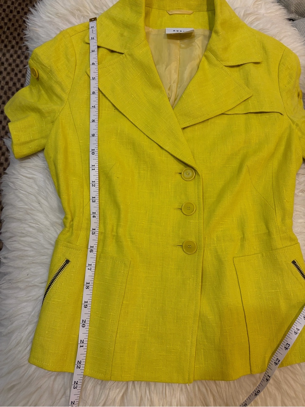 AKRIS Women’s Short-Sleeve Lemon Lime Blazer Top 100% Linen Old Money size 6 S - Picture 9 of 9